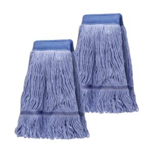 2 pack mop head replacement, cleaning heavy duty mop head commercial replacement, wet industrial blue cotton looped end string head refills,wet refills head optimal absorption and durability(blue)