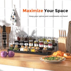 INVOCOO Expandable Spice Rack Organizer for Cabinet - 3 Tier Adjustable Cabinet Spice Organizer Easy Visibility - Spice Organizer for Cabinet Countertop Cupboard Pantry Organization (Black)