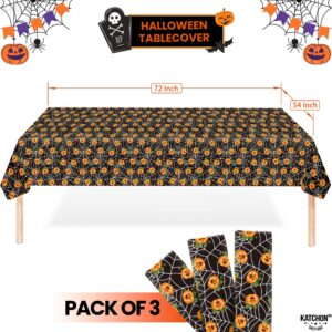 KatchOn, Pumpkin Halloween Tablecloth Plastic - Pack of 3 | Halloween Table Cloths Disposable 72x54 Inch Halloween Table Decorations | Halloween Party Decorations