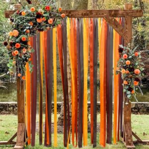 Fall Party Decorations Ombre Brown Orange Yellow Satin Ribbon Streamer Backdrop 197 Ft × 1.97" Wide Fringe Hanging Ribbon Garland for Wedding Birthday Bridal Shower Autumn Thanksgiving Party Supplies