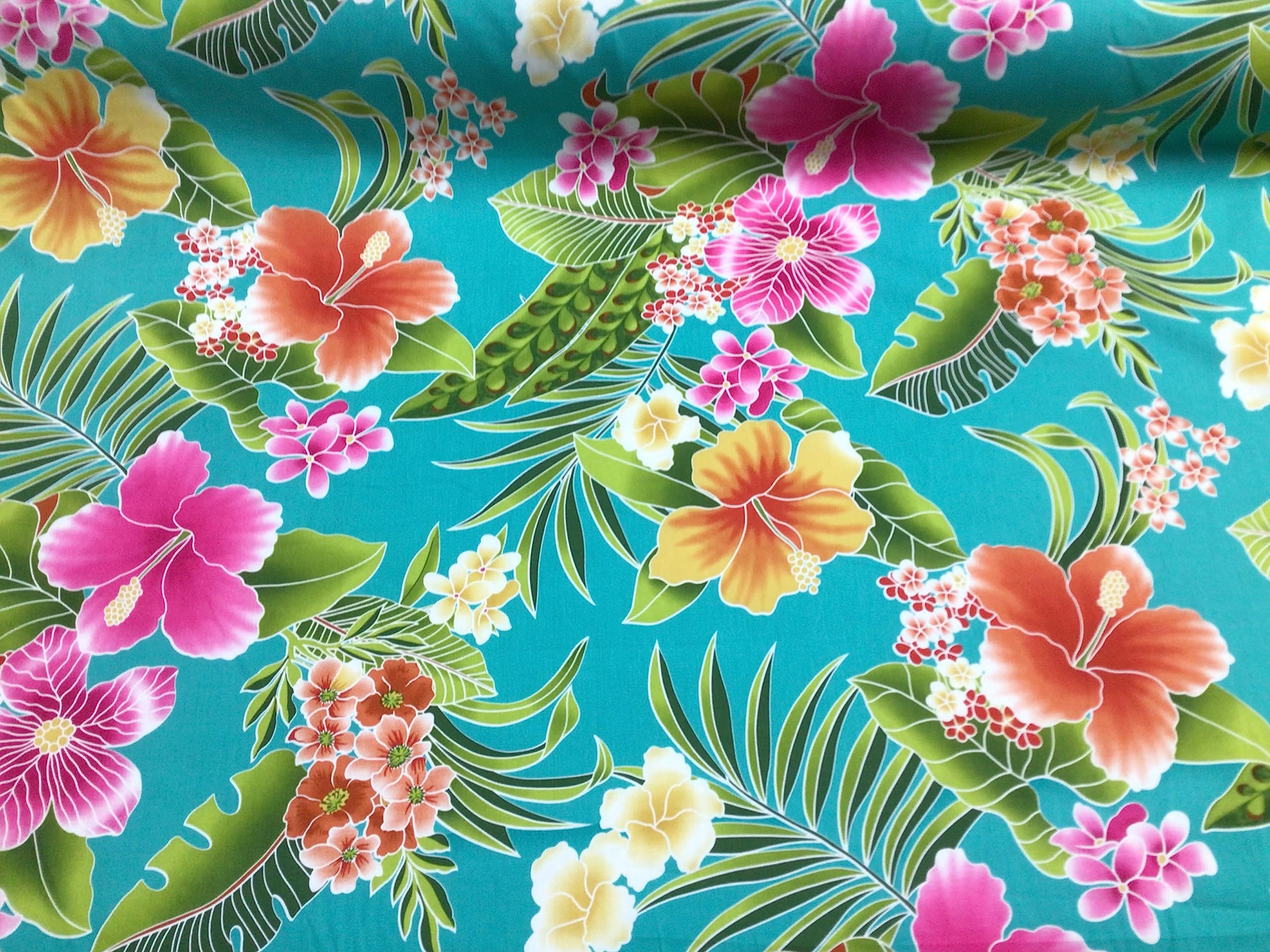 Turquiose Tropical Hawaiian Print Fabric 100% Cotton Sold by The Yard