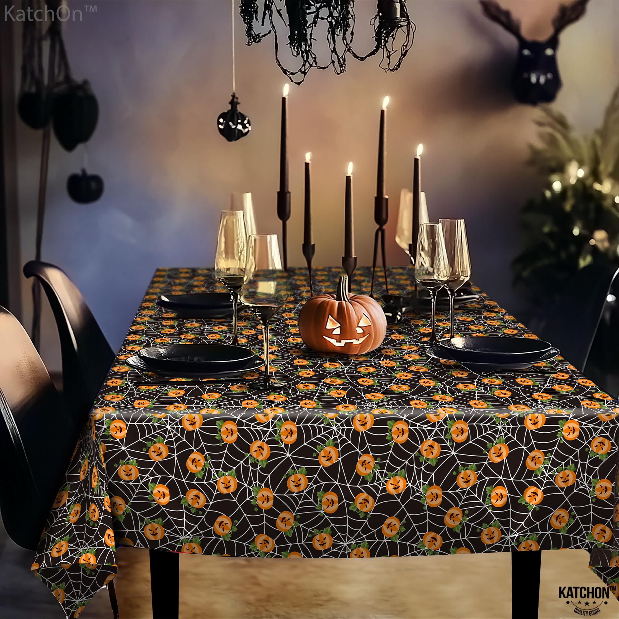 KatchOn, Pumpkin Halloween Tablecloth Plastic - Pack of 3 | Halloween Table Cloths Disposable 72x54 Inch Halloween Table Decorations | Halloween Party Decorations