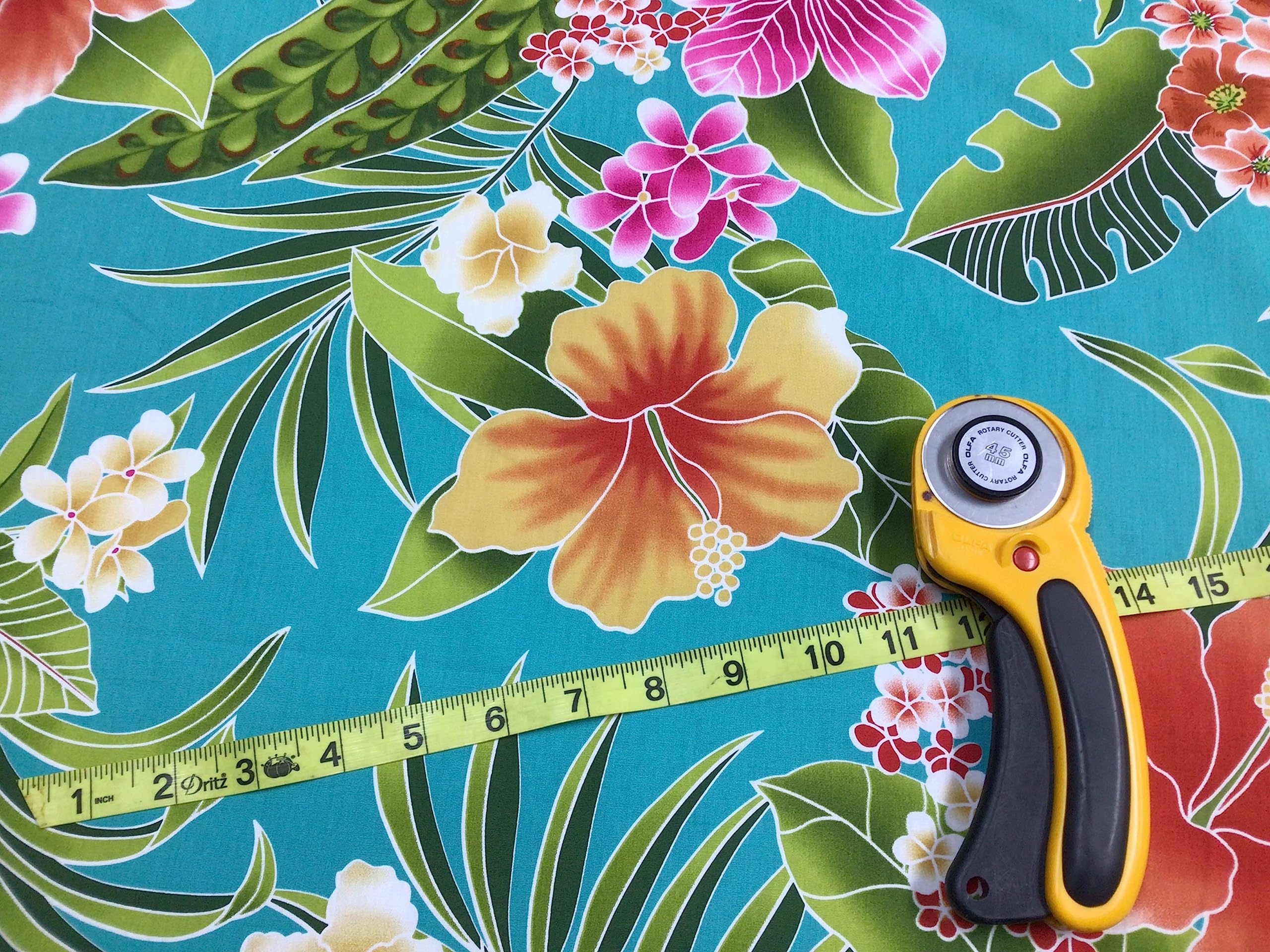 Turquiose Tropical Hawaiian Print Fabric 100% Cotton Sold by The Yard