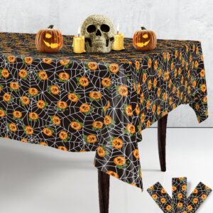 katchon, pumpkin halloween tablecloth plastic - pack of 3 | halloween table cloths disposable 72x54 inch halloween table decorations | halloween party decorations