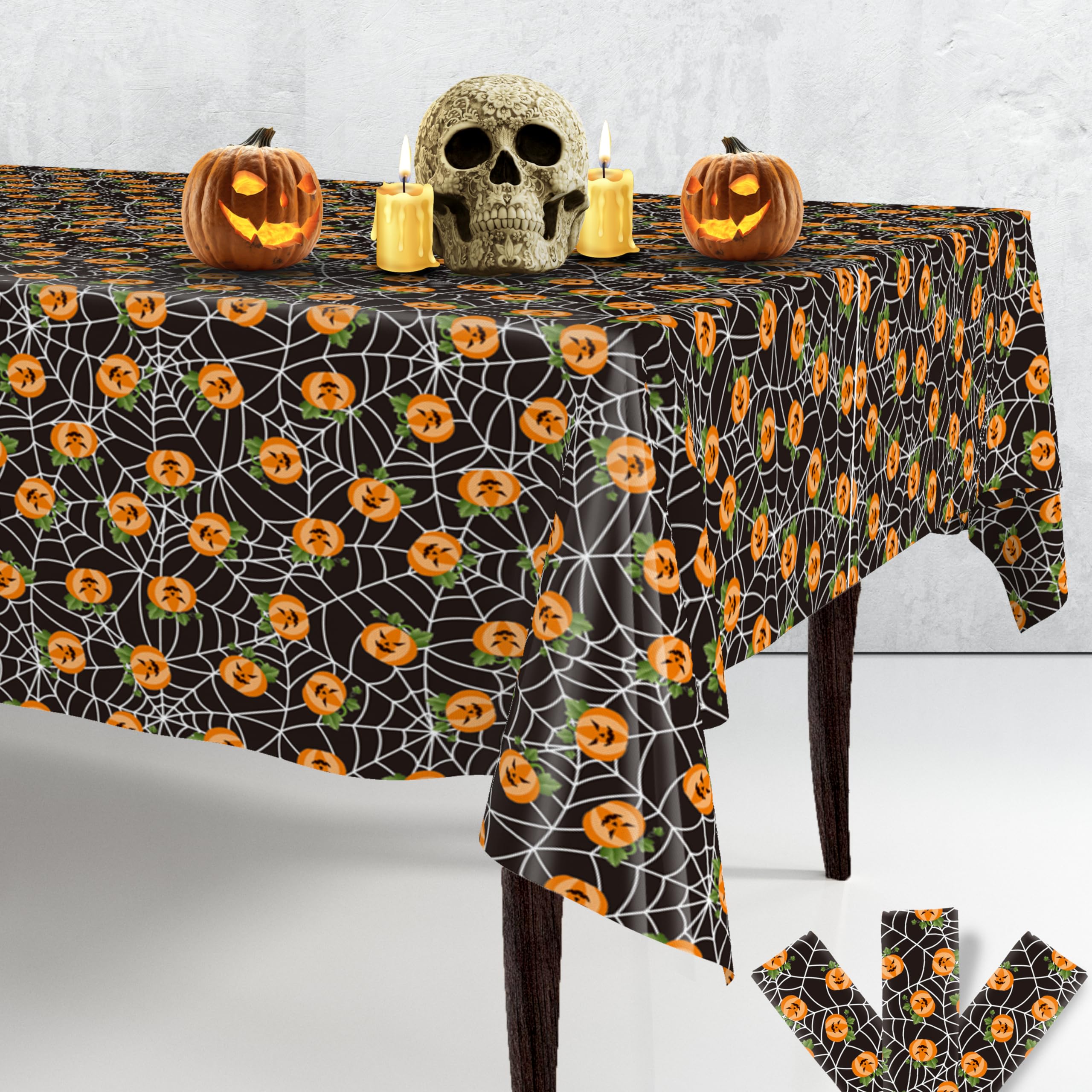 KatchOn, Pumpkin Halloween Tablecloth Plastic - Pack of 3 | Halloween Table Cloths Disposable 72x54 Inch Halloween Table Decorations | Halloween Party Decorations