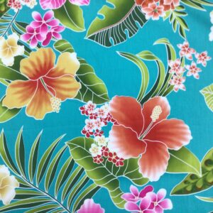 Turquiose Tropical Hawaiian Print Fabric 100% Cotton Sold by The Yard