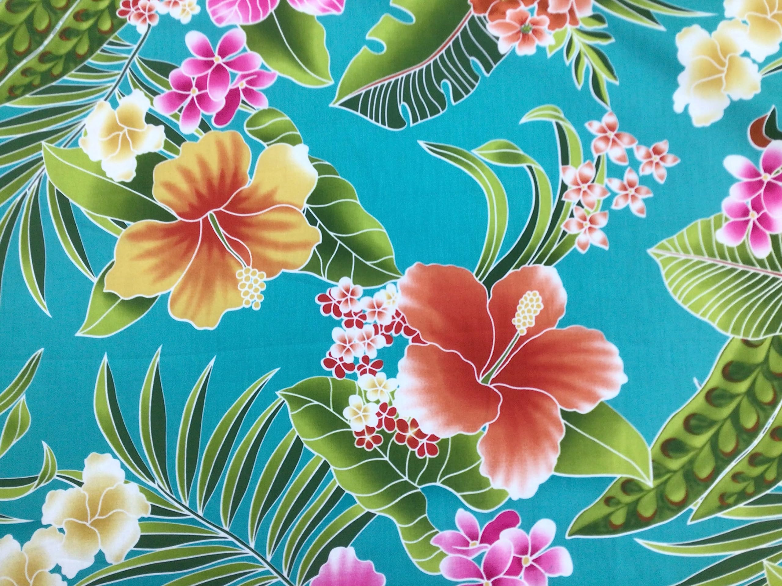 Turquiose Tropical Hawaiian Print Fabric 100% Cotton Sold by The Yard