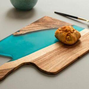 LAVAUK Acacia Wood & Epoxy cheese board | 16.5x10inch | Use as serving platter tray for charcuterie, appetizers, Snacks, dishes | Resin Cutting Board for fruits and vegetables | Turquoise