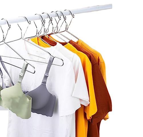 16.5” Wire Hanger 4mm Lockable Hangers 10Pack Stainless Steel Slim Thin Heavy Duty Windproof Lock Hook Metal Space Saving Clothes Hotel Hangers Silver (10)