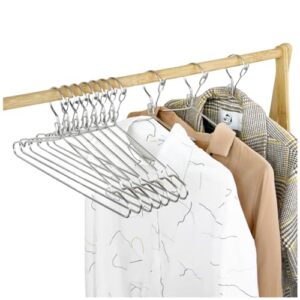 16.5” Wire Hanger 4mm Lockable Hangers 10Pack Stainless Steel Slim Thin Heavy Duty Windproof Lock Hook Metal Space Saving Clothes Hotel Hangers Silver (10)