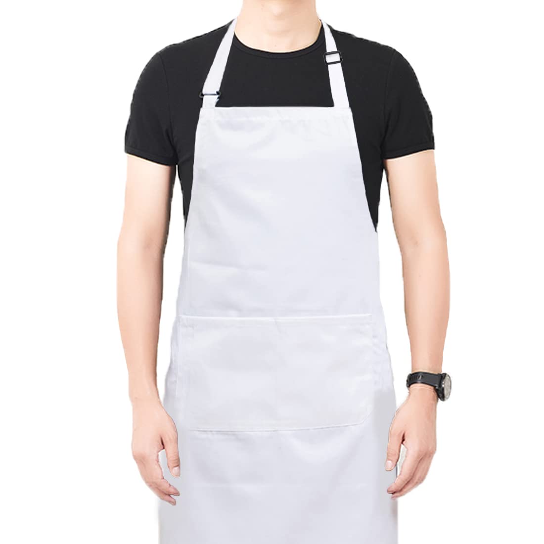 Vellsenne White Apron for Men Women with 2 Pockets - Halloween Adjustable Kitchen Cooking Apron Added Long Waist Strap Water Resistant Restaurant Apron for Adult Painting Crafting