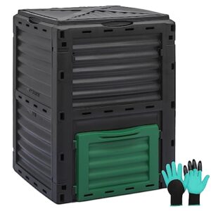 monibloom 80 gallon large compost bin, bpa free outdoor composting tumblers for garden patio, all-season fast working rotating chamber composters for garden patio w/sliding door