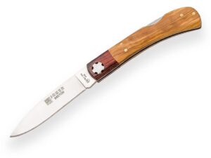 joker brand bretón no152 pocket knife. knife with a 3.15-inch mova 1.4116 steel blade. 4.13-inch wooden handle. redwood bolster