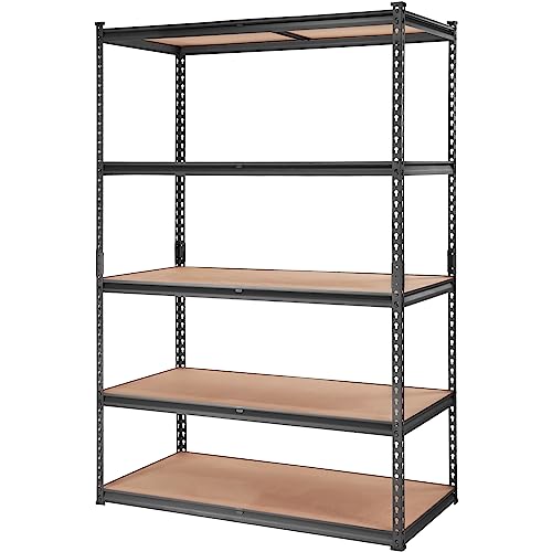 VEVOR Storage Shelving Unit, 5-Tier Adjustable, 2000 lbs Capacity, Heavy Duty Garage Shelves Metal Organizer Utility Rack, Black, 48" L x 24" W x 72" H for Kitchen Pantry Basement Bathroom Laundry