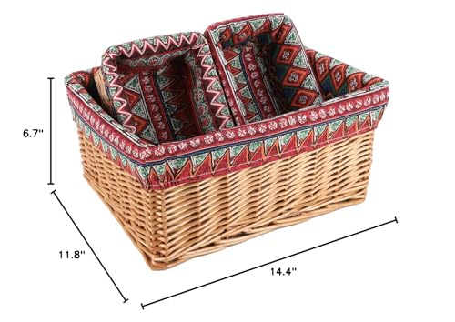 JLKIMZVO Rectangular Storage Basket Hand woven Wicker Nested Baskets Combination Shelf Storage Basket Detachable Lining Suitable for Wardrobes, Bedrooms, Bathrooms, Hallways,Offices