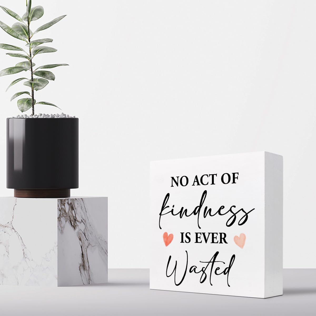 No Act of Kindness is Ever Wasted Wood Block Sign Desk Decor,Motivational Quote Kindness Wooden Box Plaque Sign Desk Decor for Home Office Dorm Shelf Table Decor Decorations