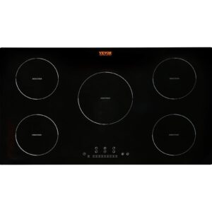 vevor electric cooktop, 5 burners, 36'' induction stove top, built-in magnetic cooktop 9200w, 9 heating level multifunctional burner, led touch screen w/child lock & over-temperature protection