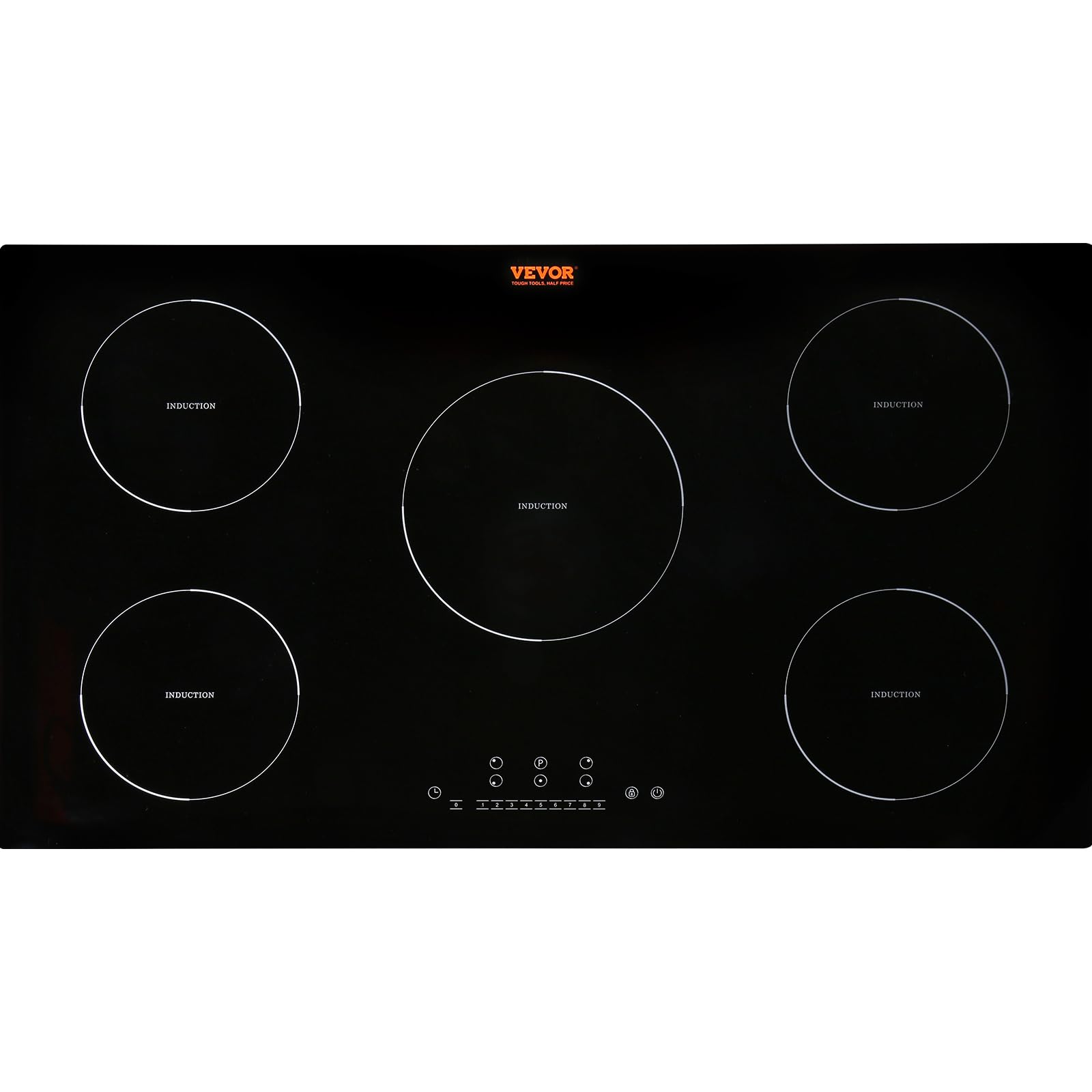 VEVOR Electric Cooktop, 5 Burners, 36'' Induction Stove Top, Built-in Magnetic Cooktop 9200W, 9 Heating Level Multifunctional Burner, LED Touch Screen w/Child Lock & Over-Temperature Protection