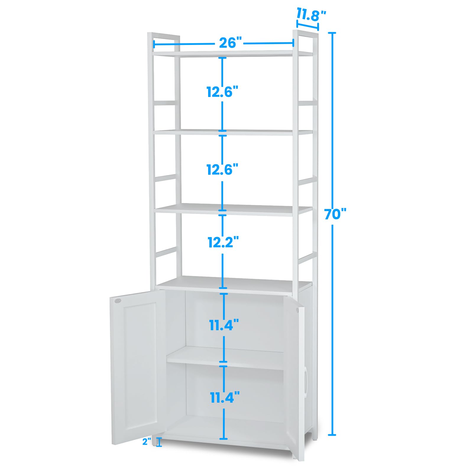 Lazyvan White Bookshelf with Doors,70" Tall Bookcase with Storage Cabinet,6 Tier Book Shelf for Living Room/Bedroom/Home Office/Kitchen,70"(H)*26"(L)*11.8"(W)