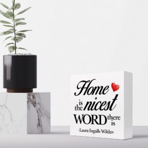 Home is the Nicest Word There is Wood Block Sign Desk Decor,Inspirational Family Quote Wooden Box Plaque Sign Desk Decor for Home Bedroom Living Room Shelf Table Decorations