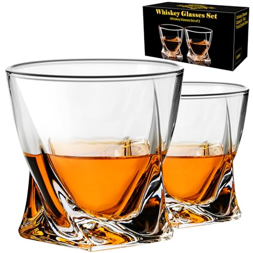 PARACITY Whiskey Glasses Set of 2, Old Fashioned Cocktail Glass, 10 OZ Whiskey Glasses, Bourbon Glasses, Rocks Glasses for Scotch, Liquor Vodka, Bourbon, Whiskey Gifts for Men, Husband, Boyfriend