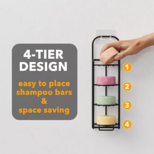 SpaceAid 4 Tier Shampoo Bar Holder for Shower, Self Draining Soap Bar Holders Caddy for Bathroom Wall and Kitchen Sink, Shampoo Bar Dish Rack, Stainless Steel Bar Soap Holder (Black)