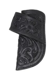 challenger western floral tooled black genuine leather 4-3/4" side access knife sheath 29rs08