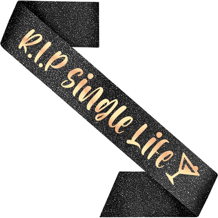 PartyForever Bachelorette Party Decorations Sash for Women RIP Single Life Black 32 inch Long with Rose Gold Letters for Her