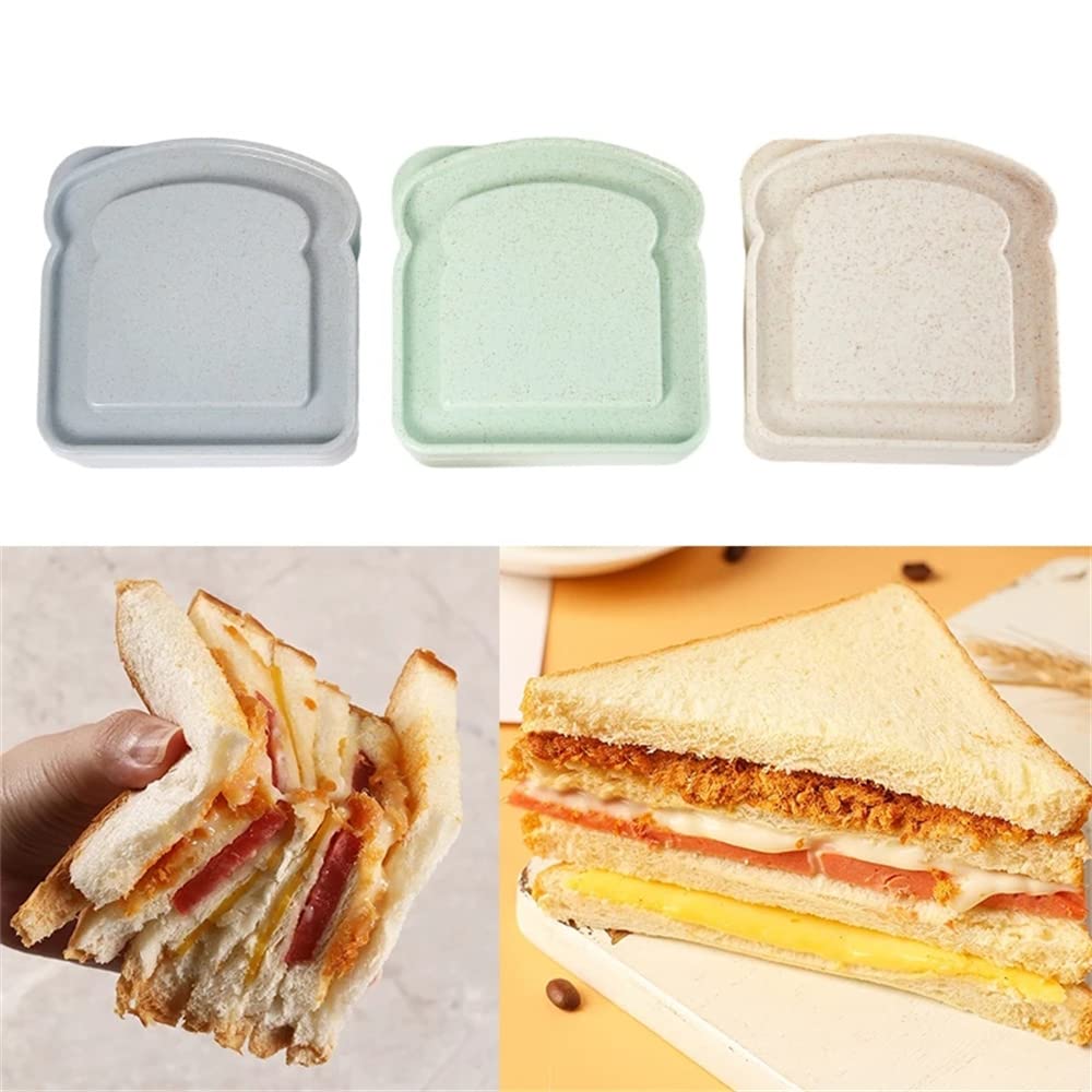 NADUSEP Sandwich Containers, 2 Pcs Sandwich Box Food Storage Toast Shape Holder Plastic for Lunch, Sandwich Keeper for Adults Prep Microwave (Pink Green)