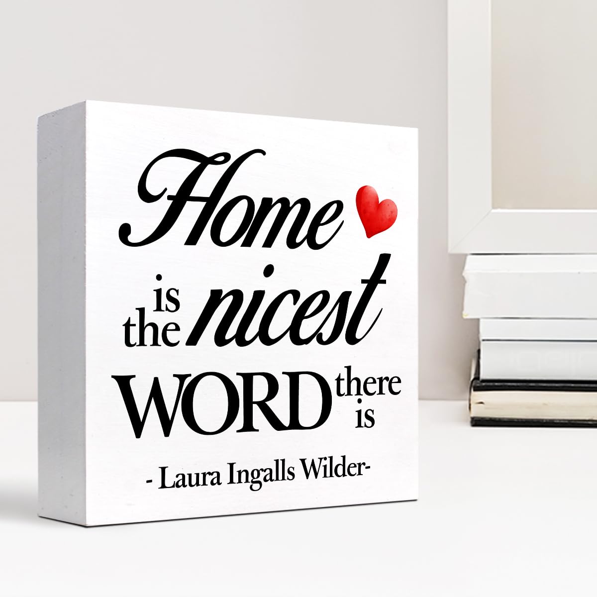 Home is the Nicest Word There is Wood Block Sign Desk Decor,Inspirational Family Quote Wooden Box Plaque Sign Desk Decor for Home Bedroom Living Room Shelf Table Decorations