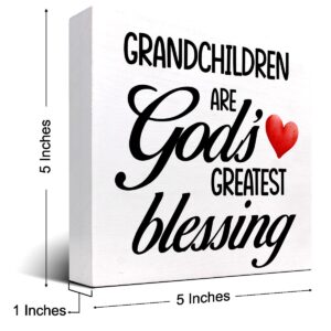 Grandchildren are God's Greatest Blessing Wood Block Sign Desk Decor,Grandparents Gifts Wooden Box Plaque Sign Desk Decor for Home Shelf Table Decorations