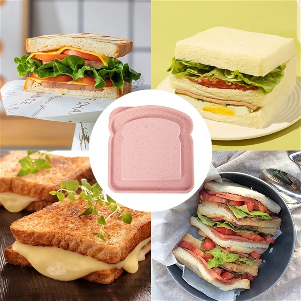 NADUSEP Sandwich Containers, 2 Pcs Sandwich Box Food Storage Toast Shape Holder Plastic for Lunch, Sandwich Keeper for Adults Prep Microwave (Pink Green)