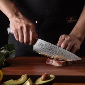 Seido Knives 8" Inferuno Gyuto AUS10 Damascus Chef Knife - Premium High-Carbon Stainless Steel Blade with Exquisite Damascus Pattern, Ergonomic Maple Wood Handle for Precision Cooking