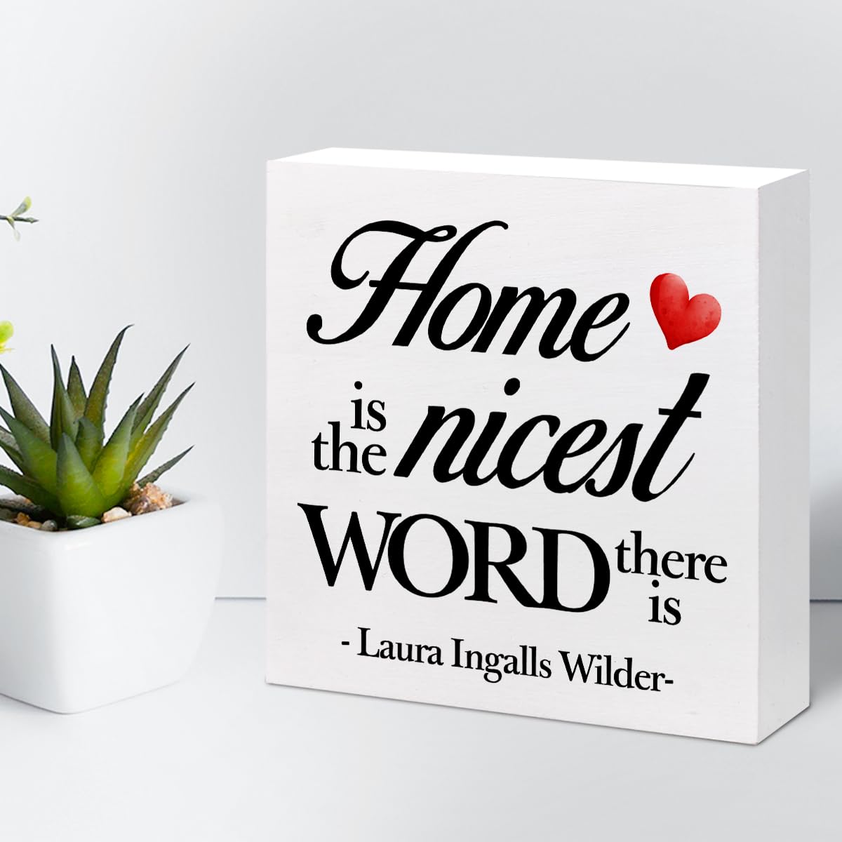 Home is the Nicest Word There is Wood Block Sign Desk Decor,Inspirational Family Quote Wooden Box Plaque Sign Desk Decor for Home Bedroom Living Room Shelf Table Decorations