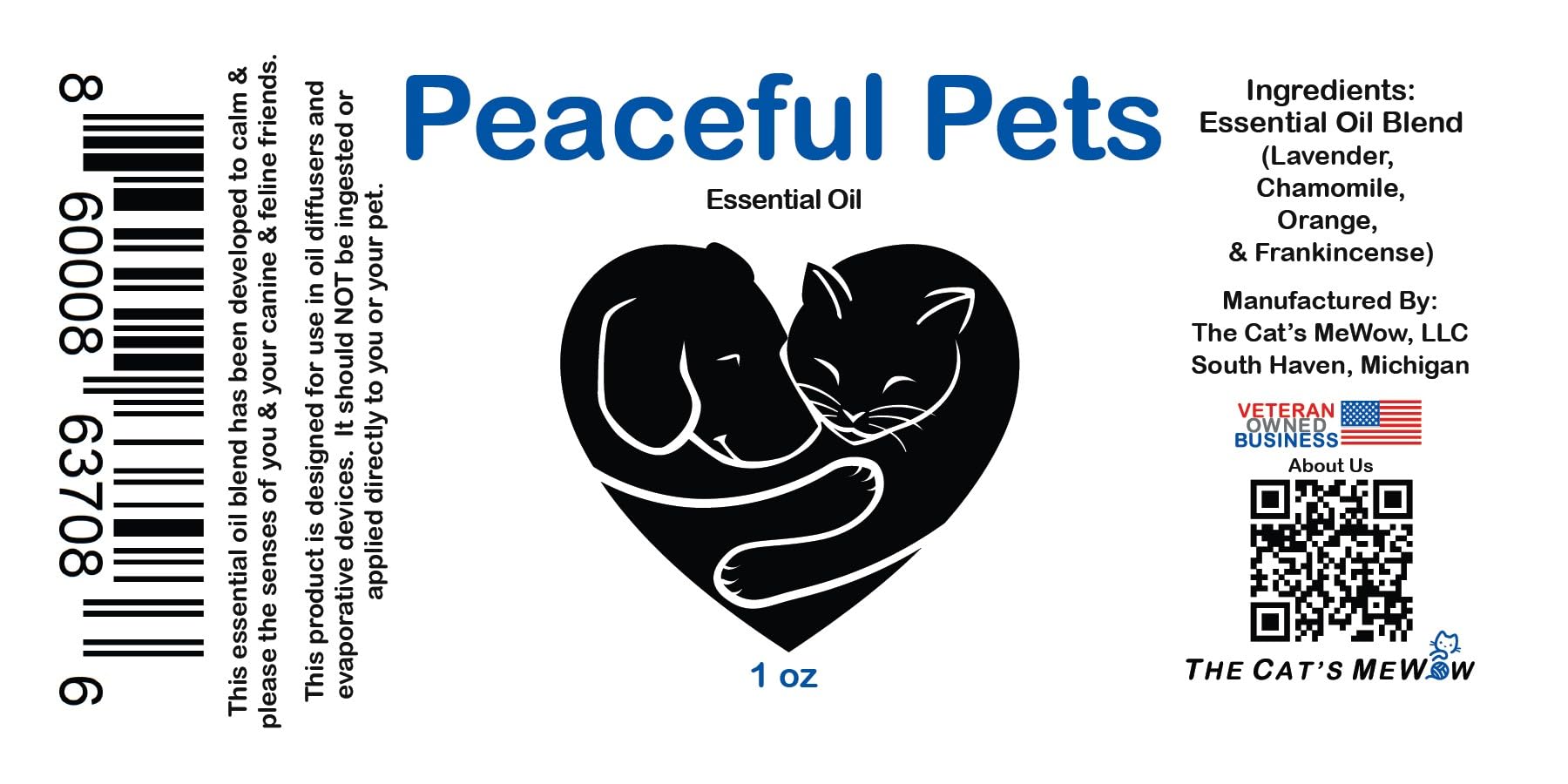 Peaceful Pets Calming Essential Oil - Natural Stress Relief & Anxiety Relief for Cats & Dogs - Drug-Free Calming Solution