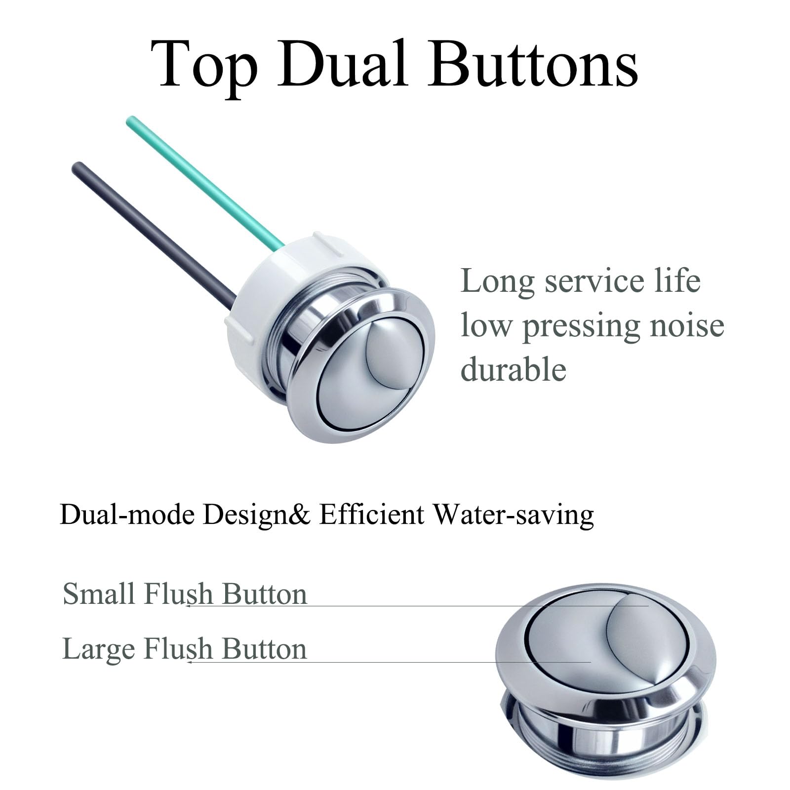 Lychee Light Dual Flushing Toilet Push Button Spare Parts,Top Toilet Button Replacement Compatible with Geberit & Kohler Part, Satin Chrome Toilet Parts with 1.5inch(38mm) Hole in the Toilet Tank Lid