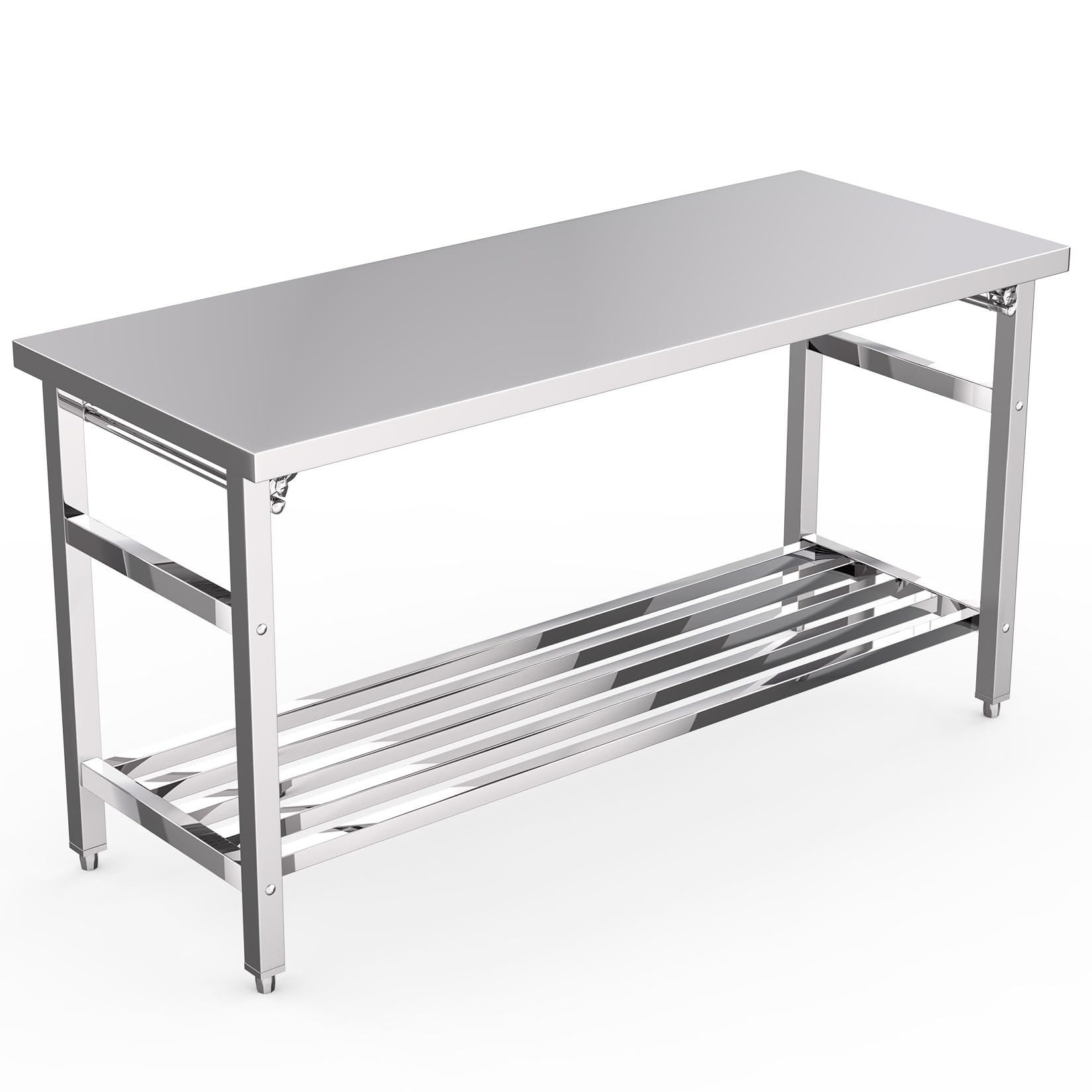 Stainless Steel Table, 24 x 60 Inches Folding Heavy Duty Table for Kitchen, Commercial Stainless Steel Prep Table with Adjustable Undershelf, for Restaurant, Home and Hotel