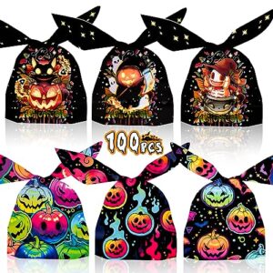 100 pcs halloween sweets bags, halloween treat candy bags for trick or treat party, biscuit goody bags 14 * 23cm, party bag pouches fillers for halloween party favor, small party supplies