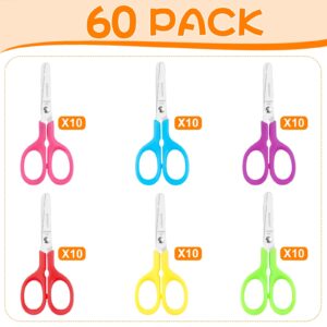 5 Inch Blunt-Tip Scissors for Kids, 60Pack Kids Scissors Bulk, Scissors Comfort-Grip Handles Sharp Blade Blunt Student Scissors Safety Scissors for Classroom Office School Home Paper Cutting