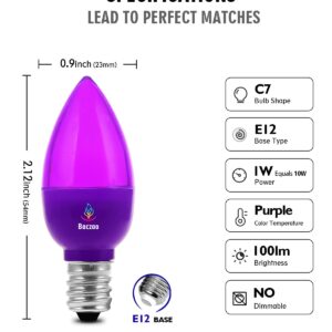 Baczao Purple C7 Light Bulbs 6 Pack, 1W Small C7 LED Christmas Light Replacement Bulbs, E12 Candelabra Base, Non-Dimmable, Red Night Light Bulb for Outdoor Xmas String Lights Window