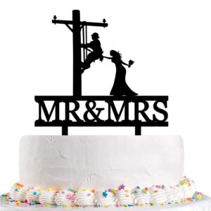 Electrician Lineman Wedding Cake Topper,Electrician Builders Workers Cake Topper, Bride and Groom Wedding Cake Topper, Power Electrician Lineman Mr and Mrs Cake Topper