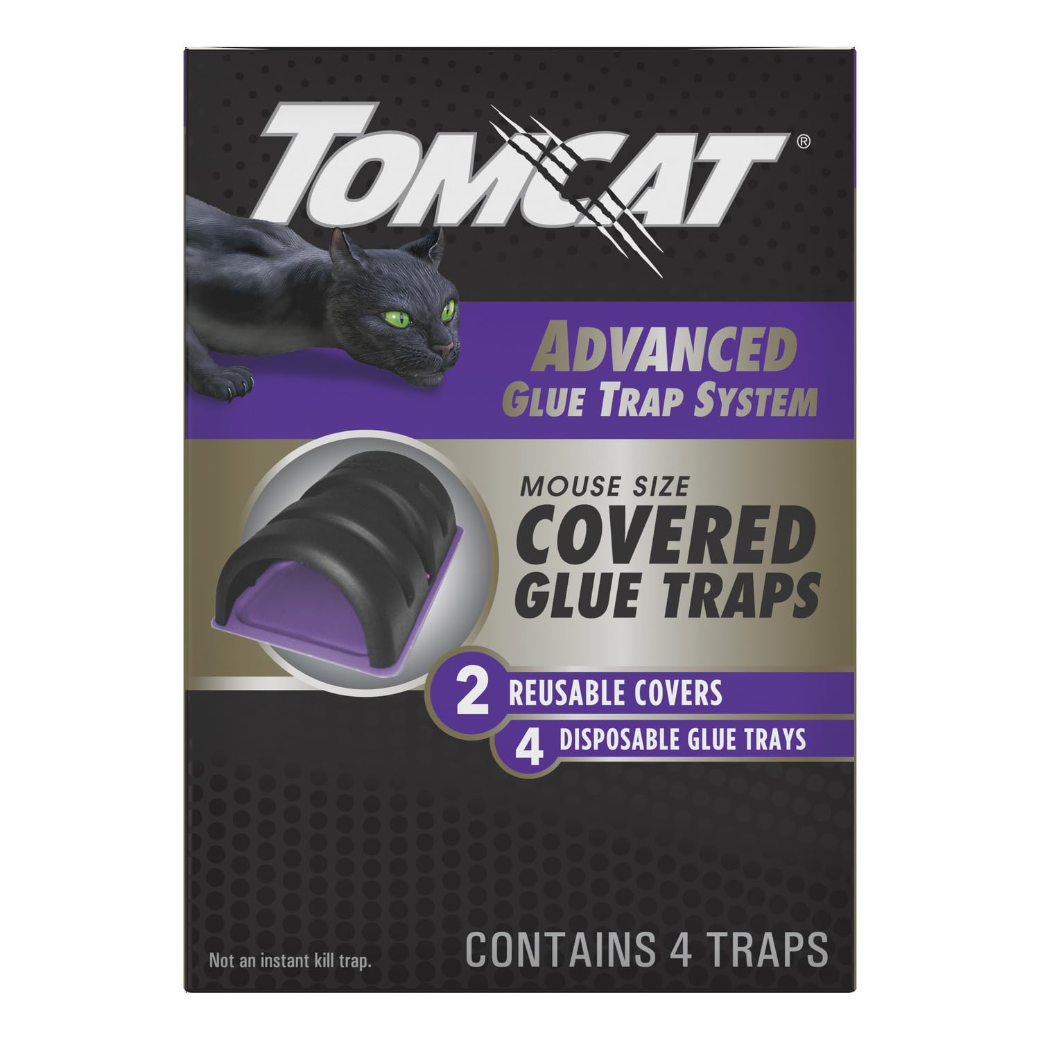 Tomcat Advanced Glue Trap System Mouse Size Covered Glue Traps with 2 Reusable Covers and 4 Disposable Glue Traps