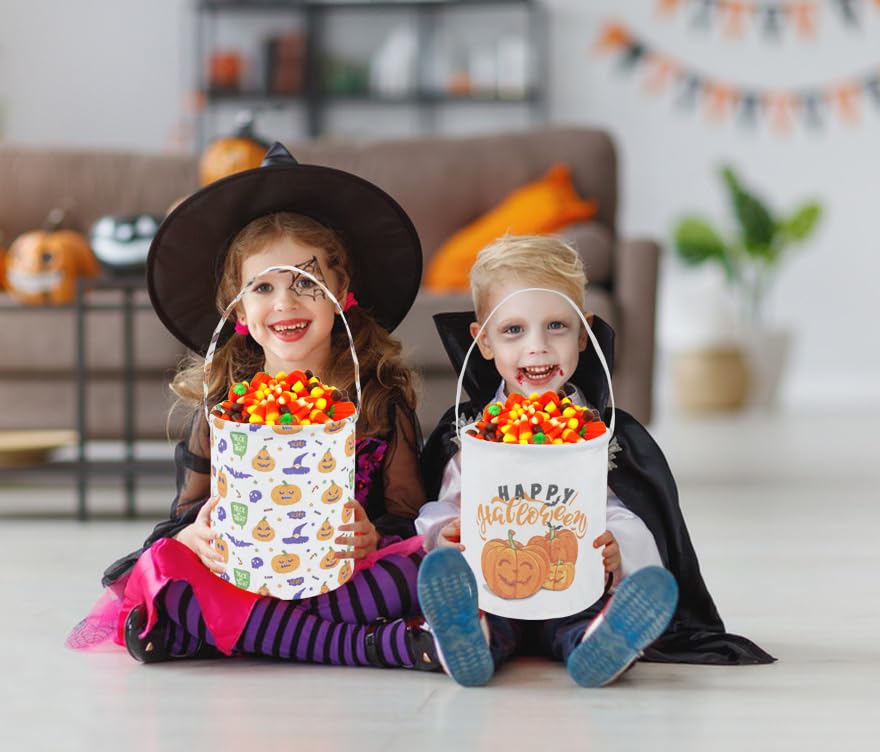 DDBASKET Halloween Bucket Halloween Trick or Treat Candy Bucket Pumpkin Pattern Halloween Party Tote Bags Gift Basket Goody Bucket for Kids Halloween Party Supplies(Spooky Pumpkin)