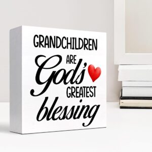 Grandchildren are God's Greatest Blessing Wood Block Sign Desk Decor,Grandparents Gifts Wooden Box Plaque Sign Desk Decor for Home Shelf Table Decorations