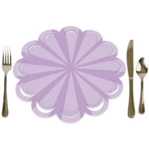 big dot of happiness purple stripes - simple party round table decorations - paper chargers - place setting for 12