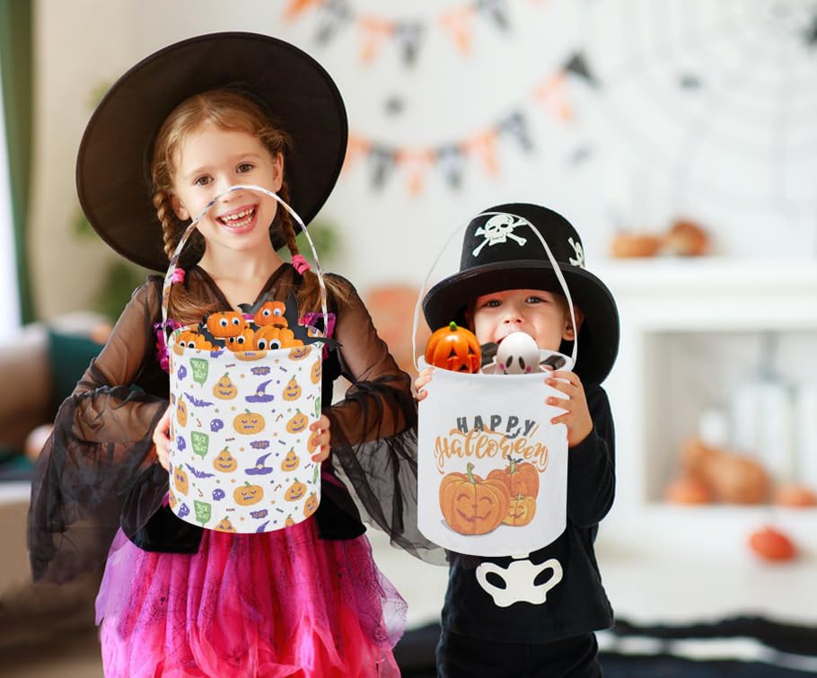 DDBASKET Halloween Bucket Halloween Trick or Treat Candy Bucket Pumpkin Pattern Halloween Party Tote Bags Gift Basket Goody Bucket for Kids Halloween Party Supplies(Spooky Pumpkin)