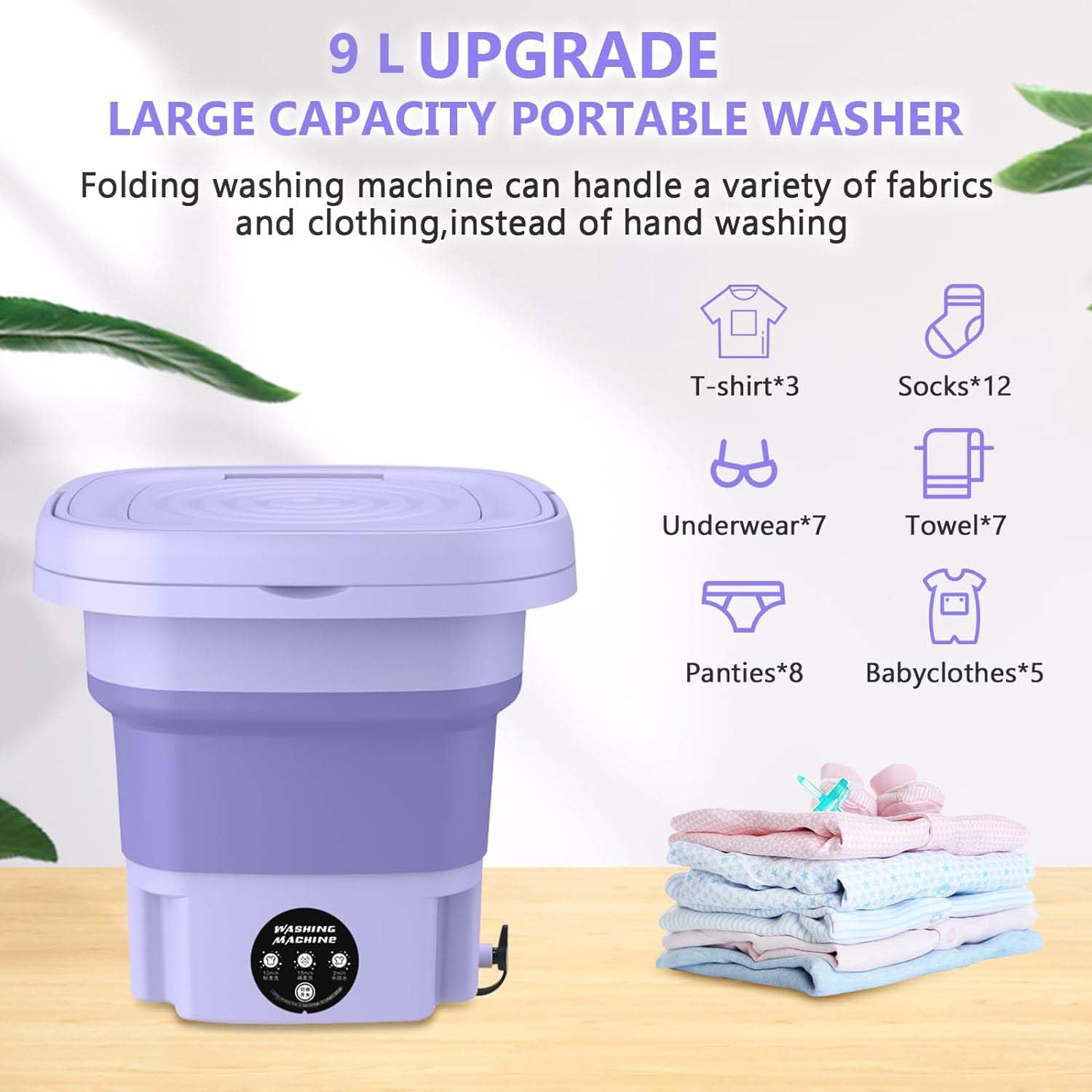 MacLehose Mini Portable Washing Machine, Mini Washer and Dryer Combo, 9L,Foldable,Mini Washer for Baby Clothes, Underwear or Socks,Small Clothes, Camping&Travel Laundry,Portable Washer Machine(purple)