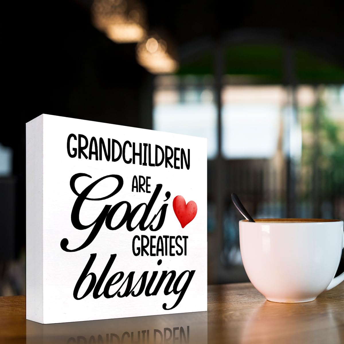 Grandchildren are God's Greatest Blessing Wood Block Sign Desk Decor,Grandparents Gifts Wooden Box Plaque Sign Desk Decor for Home Shelf Table Decorations