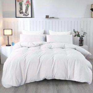 sdiii 3pcs white queen duvet cover set, 1 duvet cover and 2 pillowcases, washed microfiber, white duvet cover queen size with zipper and corner ties