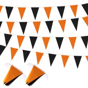 tatuo 328 feet halloween pennant banner flags 10 pcs halloween triangle flags string diy bunting fabric bunting garland for indoor outdoor halloween party hanging decoration (orange and black)